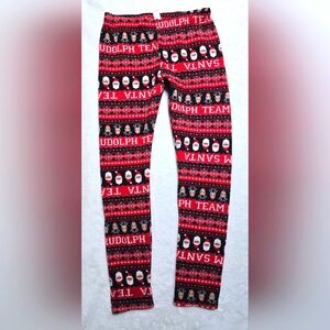 Christmas Leggins Size Large L 11 13 Stretch Pants Santa Rudolf Black Leggings